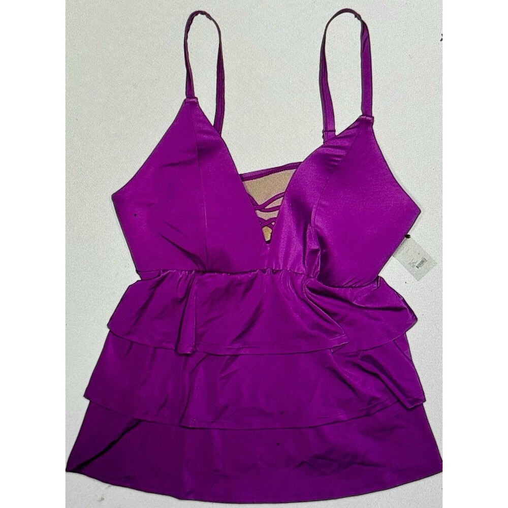 Cacique Ruffle Tankini Swim Top Pink Adjustable Strap Lightly Lined Size 18 Plus